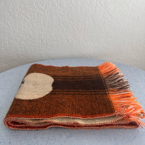 Natural Grocers Apple Logo Wool Scarf w/ Fringe Geometric Print Knit Scarf. - Picture 6 of 6